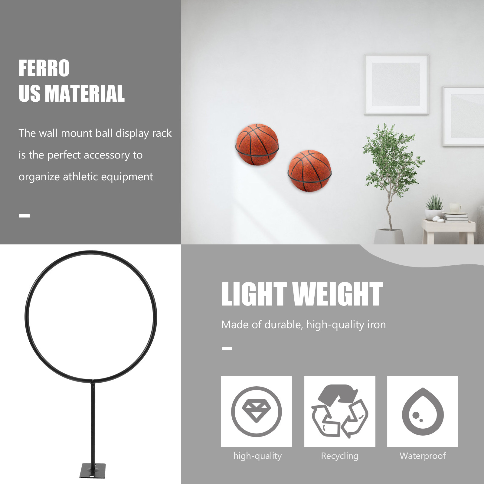 Sports Equipment Holder - 5Pcs Heavy Duty Iron Ball Rack